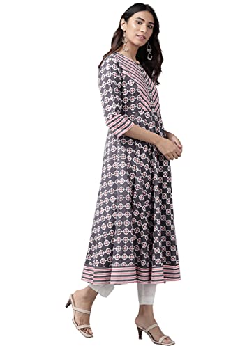 Image of Yash Gallery Women's Cotton Relaxed Fit Anarkali Plus Size Floral Printed Kurta