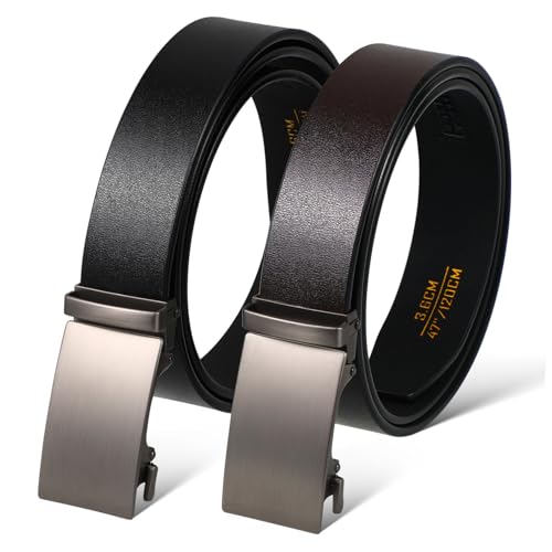 ARTIBETTER 2Pcs Adjustable Ratchet Belt with Retro Automatic Buckle Tpu Durable Men Trouser Waist Belt for Everyday Wear