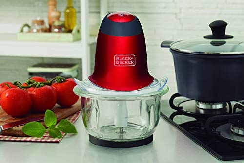 BLACK+DECKER Mini Processador de 1,2L com Tigela de Vidro Vermelho e Preto 220V MP200V