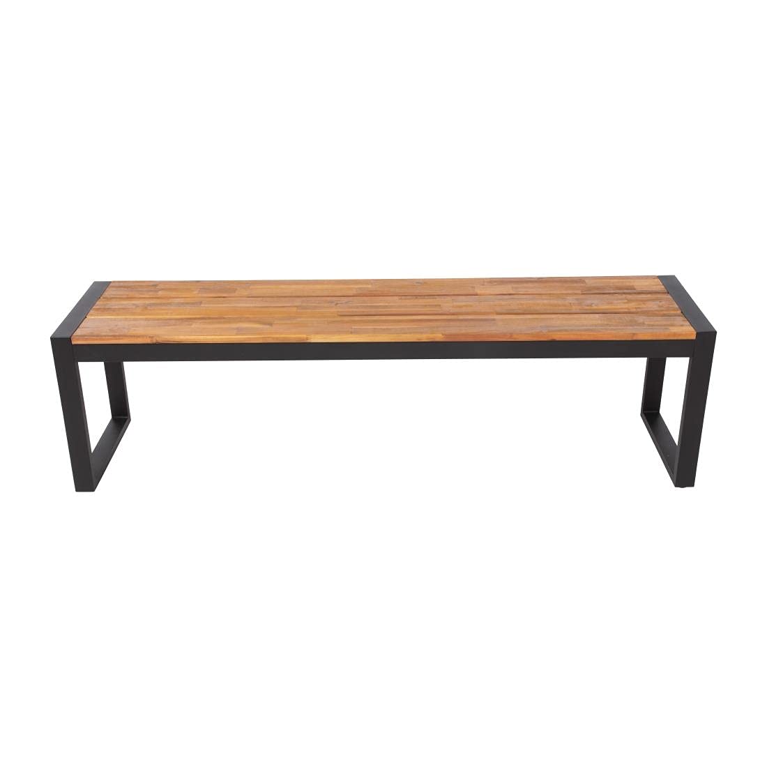 Bolero DS158 Lot de 2 bancs industriels en bois d'acacia et acier revêtu par pulvérisation Teck Hauteur 450 mm Largeur 1600 mm Longueur 380 mm