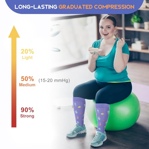 Image of Plus Size Compression Socks for Women Men, Wide Calf Extra Large, 15-20 mmHg, Knee High, for Nurses Pregnant Travel