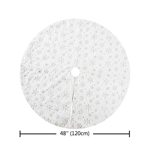 Vlovelife White Christmas Tree Skirt 48 Inch, Silver Snowflake Christmas Tree Mat, Luxury Plush Christmas Tree Skirt For Christmas Decoration Holiday Home Decor #TOP5