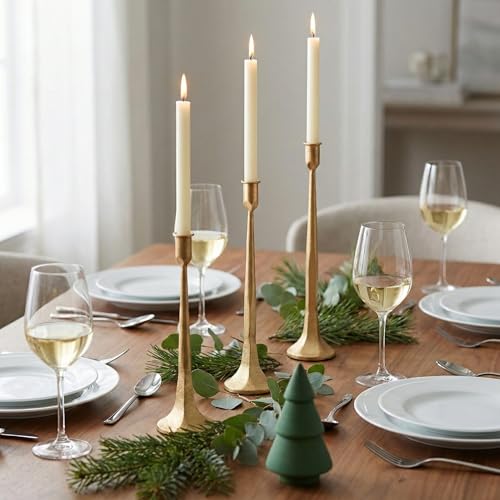 Denique Iron Taper Candle Holder Set of 3, Gold Candlestick Holders Decorative Candle Stand, Tapered Candle Holders Tall Set for Wedding, Dining Table, Home Decoration (Gold) by Denique - Image 3