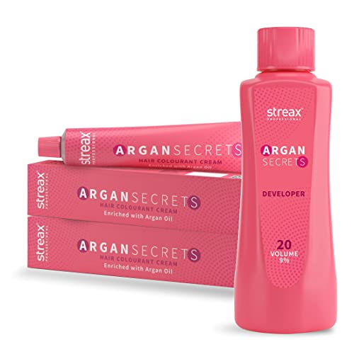 Streax Professional Argan Hair Colourant No 3 +Developer 20 V,250ml, Dark Brwon