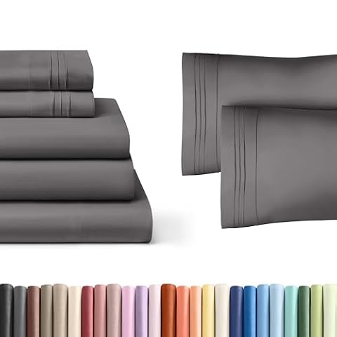 CGK Linens Dark Grey 5-Piece Sheet Set & Pillowcase Bedding Bundle (Split King Size) - Complete… — $56.08 (23% off)