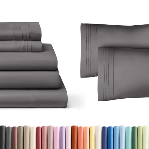 CGK Linens Dark Grey 5-Piece Sheet Set & Pillowcase Bedding Bundle (Split King Size) - Complete Split King Sheet Set & 2 Pillowcases w/ Deep Pockets up to 16 inches - Hotel Luxury Quality - Breathable