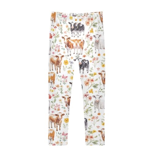 Watercolor Farm Girls' Leggings Toddler Doodles Animals Cows Kids Yoga Pants Dance Active Tights 4T