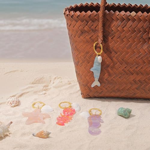 Ocean Starfish and Shell Keychain, Pink Pearl with Gold Accents