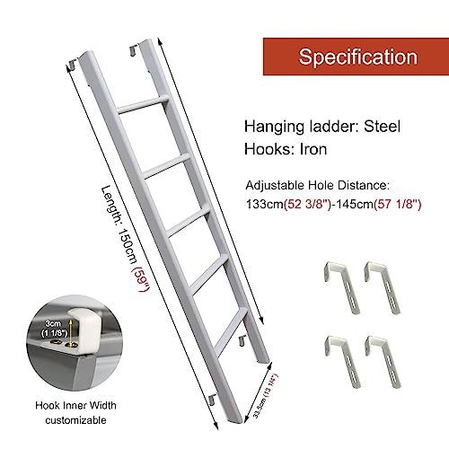 Escalera de repuesto para litera con gancho lateral de cama y carga de 200 kg en color blanco 3