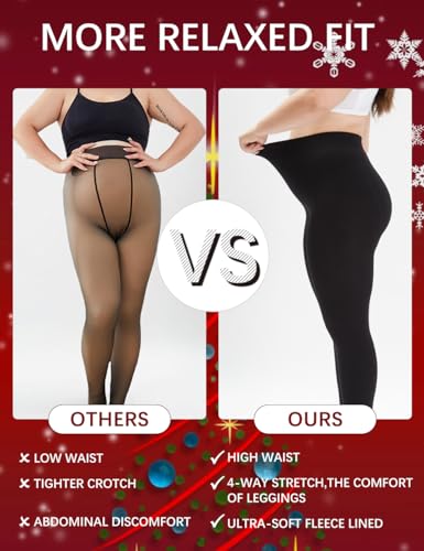 Fleece Lined Tights for Women, 120D Black Winter Opaque Warm Tights With Control Top4