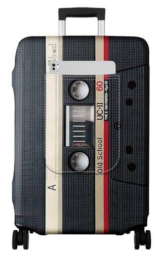 Slohif Luggage Cover for Suitcase Tsa Approved Protector - Luggage Sleeve Large Suit Case Cover Travel Stretch Baggage Case Protective Washable Fit 30-32 Inch Black Tape XL