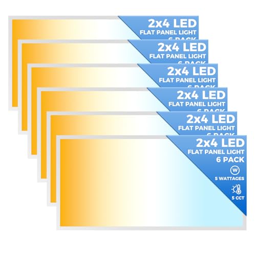 6 Pack 2x4 LED Flat Panel Light, Dimmable Office Kitchen Recessed Drop Ceiling Light Fixture, 9100LM,Switchable 5 CCT 3000K/4000K/5000K/5700K/6500K & 5 Wattages 30W/40W/50W/60W/70W 5CCT 2x4F