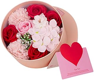 ANBET Women Soap Flowers with Round Gift Box Red Fake Rose Carnation Bouquets Artificial Rose Flower for Mothers Day Valentines Day Birthday Anniversary Christmas Teachers Day Gift Home Decorations