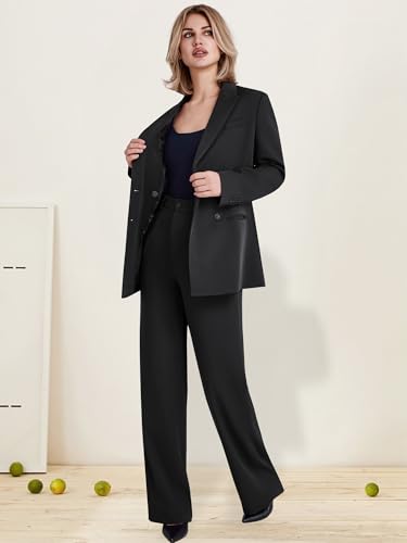 Effortlessly Chic Women's Black Blazer and Wide Leg Pants Set - Image 4