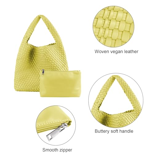 Image of Woven Tote Bag for Women with Purse, Vegan Leather Hobo Bags Large Handmade Underarm Shoulder Bag
