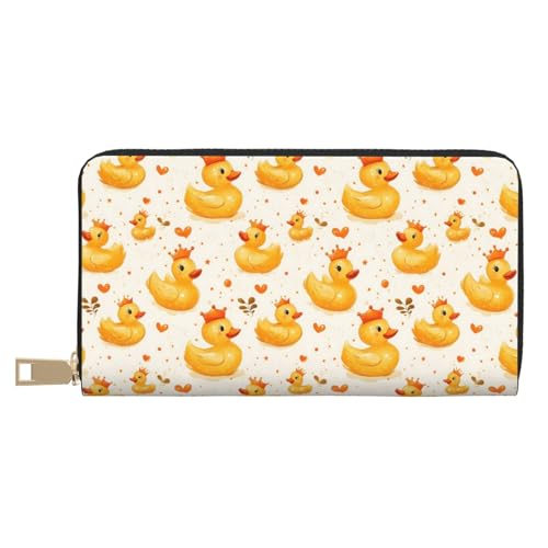 Crown Cute Duck Print Wallet Women, Leather Bifold Multi Card Wallet, Long Purse Women's Wallets