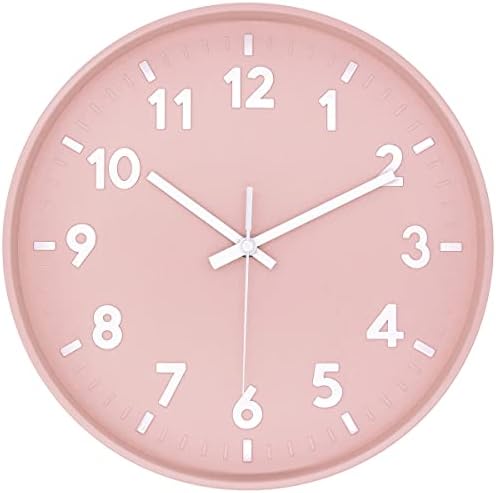 JENLYSTIME 12 Inch 3D Number Modern Wall Clock,Round Bright Colorful Dial,Non Ticking Silent Quartz Battery Operated Wall Clocks,Easy to Read Simple Style Decor Clock for Bedroom,LivingRoom(Pink)