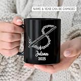 BigTees Personalized Flute Black Mug with Name & Year, Flute Player Ceramic Cup Gift for Christmas Birthday, Customized Flutist Coffee Mug 11oz or 15oz, Musical Instrument Cup for Dad Mom Musician