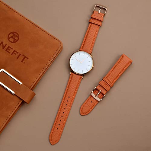 Image of ANNEFIT Watch Band 18mm, Quick Release Textured Padded Leather Straps with Rose Gold Buckle for Men and Women (Orange)