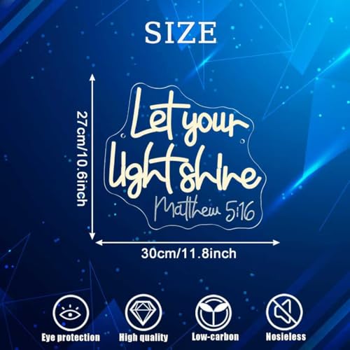 Image of Symone Let Your Light Shine Neon Sign, Jesus Neon Light USB Powered LED Dimmable, for Bible Scripture Prayer Room Christian Church Bedroom Easter Sign Decor(11.8 * 10.6 In)