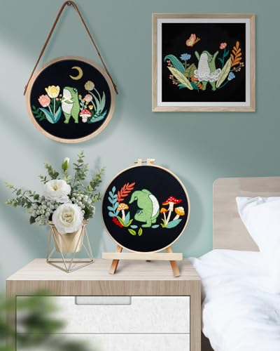 Image of TINDTOP 3 Sets Embroidery Kit for Adults, Frog Embroidery Practice Kit | for Beginners Include Embroidery Cloth Hoops Threads for Craft Lover Hand Stitch with Embroidery Skill Techniques