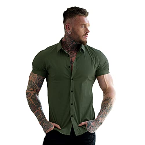 Chemise manches courtes homme coupe ajustée vert militaire XXL chic