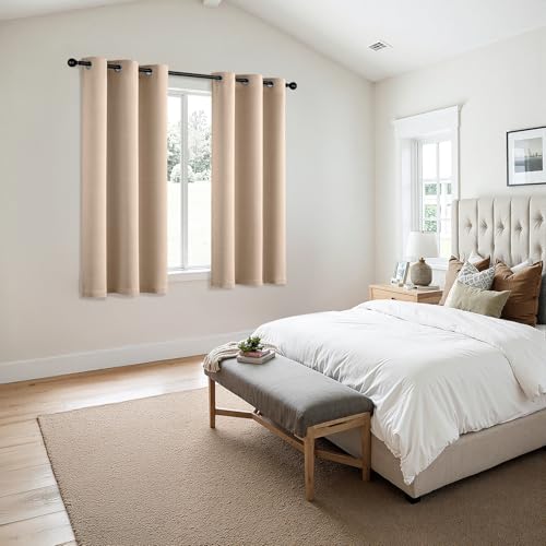 Image of MIULEE Blackout Curtains for Bedroom Living Room 2 Panels, Thermal Insulated Room Darkening Drapes Grommet Noise Reducing Light Blocking Window Treatments 45 Inches Long 34x45 Inch Beige