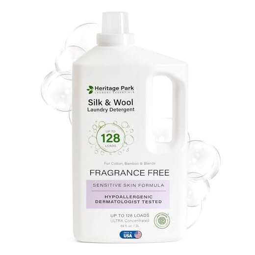 Heritage Park Silk & Wool Fragrance Free, Hypoallergenic, pH-Neutral Laundry Detergent - Dermatologist-tested, Sensitive Skin-Friendly, Enzyme-Free, Concentrated Up to 128 loads (64 fl oz)