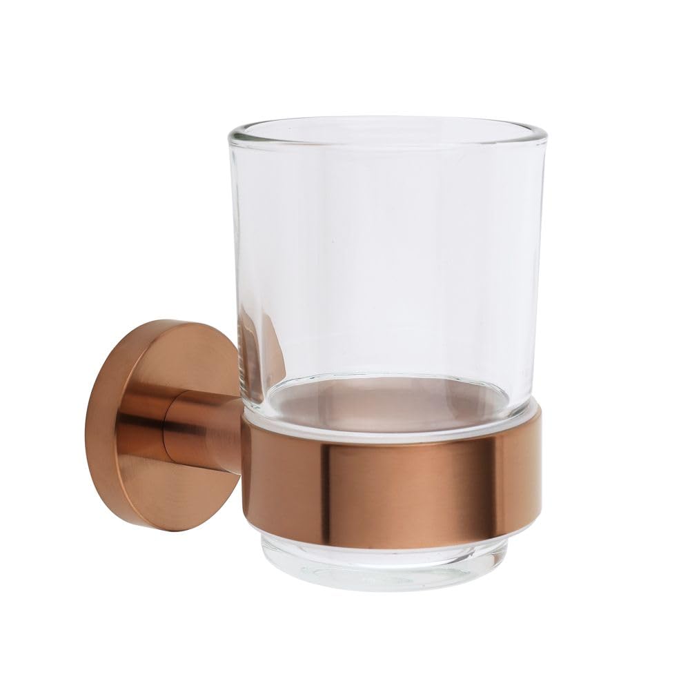Milano Alara Wall Mounted Bathroom Glass Toothbrush Tumbler Brushed Copper Holder