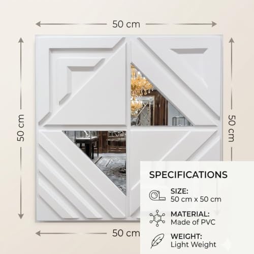 Image of Kayra Decor 3D PVC Wall Panels |Geometric Design | White Color with Silver Acrylic | Panels for Bedroom & Living Room | 19.7 x 19.7 Inch | Pack of 40 | 107.6 Sq Ft