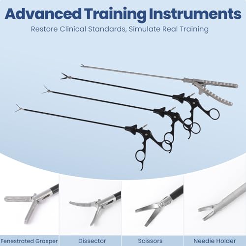 Image of Laparoscopic Training Instruments Set, Surgery Tools for Basic Skills | With Needle Holder, Maryland Dissector, Fenestrated Grasper, Curved Scissors for Medical Students, Surgical Skills Lab, FLS