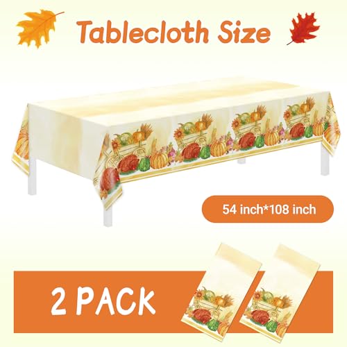 Image of Childom 2 Pack Thanksgiving Tablecloths,Thanksgiving Decorations 54x108 Inch Plastic Table Cloth Rectangle Table,Disposable Tablecloths for Home,Picnic,Birthday,Outdoor,Friendsgiving Party Decorations