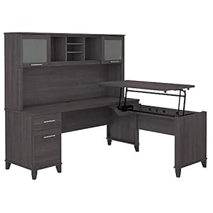 Bush SET015SG Somerset 35-Inch -41-Inch Adjustable Desk with Hutch, Storm Gray