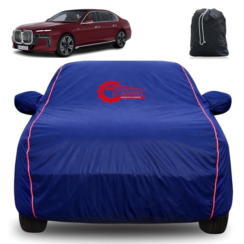 Image of 100% Waterproof Car Cover for BMW i7 | All-Weather, Dustproof & UV Protection | Heavy-Duty 3-Layer Fabric | Custom Fit with Mirror & Antenna Pocket | Navy Blue