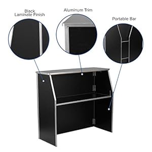 Flash Furniture 4' Folding Portable Event Bar with Top and Middle Shelves, Mobile Laminate Foldable Bar for Parties and Events, Black Flash Furniture 4 Folding Portable Event Bar with Top and Middle Shelves Mobile Laminate Foldable Bar for Parties and Events Black