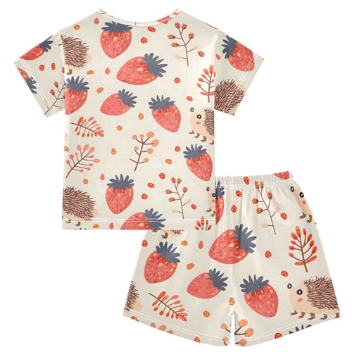 ALAZA Hedgehog Strawberry Fruit Pajamas Short Sleeve 2 Piece Sleepwear Top and Bottom Pajama Set Unisex2