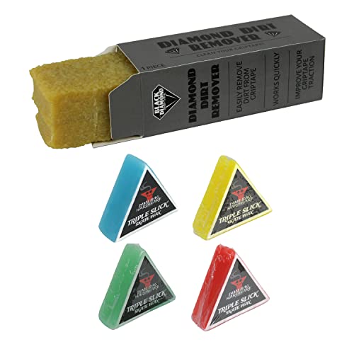 Black Diamond Skateboard Grip Tape Cleaner with Dime Bag Scented Curb Wax 4 Pack Multi - Fun Pocket Sized Skateboard Accessories - (Gum Stick for Cleaning Griptape, Wax for Grinding and Sliding)