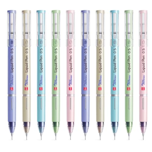 Image of Meow Liquid Roller Pen, 0.6mm Metal Tip, Pack of 10, Pastel body Colours, Smooth Writing (blue ink color)