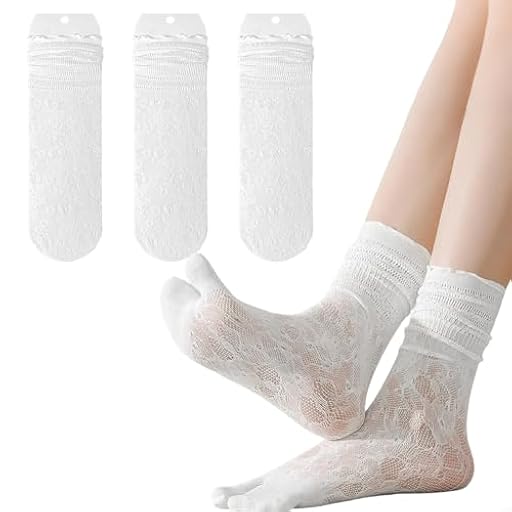 VLYX Calcetines Tabi para Mujer, 3 Pares, Estilo Japonés con Dedo Separado, Malla, Media Pierna con Volantes | Ya disponible en tu tienda friki favorita! En mundofriki.es!