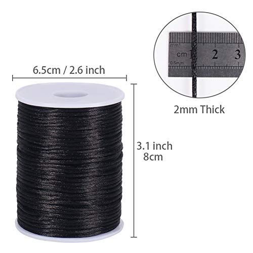 Tenn Well Nylon Satin Cord, 295 Feet 2mm Black Silky Rattail Cord Necklace String for Jewelry Making, Bracelets, Necklaces, Lanyards, Keychains, Beading