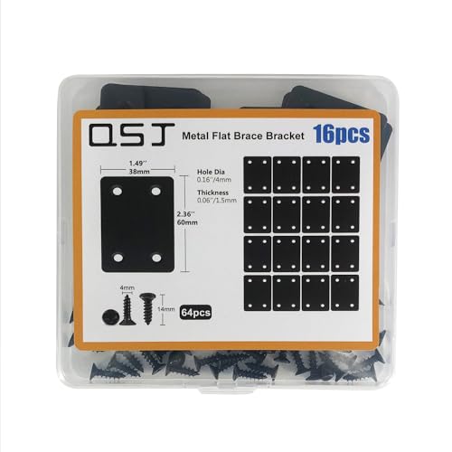 QSJ 16 Pack Black Flat Mending Plate 2.36x1.49'', Stainless Steel Bracket, Straight Metal Brace Bracket, Fixing Joining Plate for Wood Furniture Fastening & Fixing