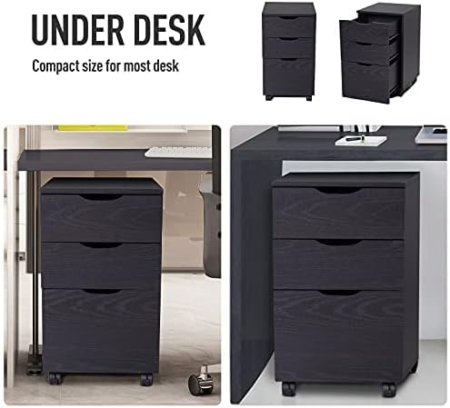 HOMCOM 3 Drawer Mobile File Cabinet, Rolling Printer Stand, Vertical Filing Cabinet, Brown Wood Grain