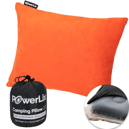 POWERLIX Camping Pillow - Memory Foam Washable/Inflatable Camp Pillow for Backpacking Hiking Camping Picnic,Travel Pillow for Airplanes,Compressible Backpacking Pillow,Machine Washable Cover