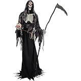Haunted Hill Farm 7-Ft. Tall Rotting Reaper, Motion-Activated and Talking Animatronic for Indoor or Covered Outdoor Creepy Halloween Decorations, Plug-in Spooky Halloween Props