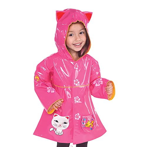 PCOAT-CAT4 T 100 Percent PU with Comfy Polyester Linning Pink Lucky Cat PU Raincoat - Size 4T