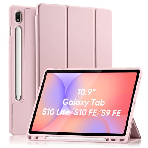 Palkitsee Case for Samsung Galaxy Tab S10 Lite/Tab S10 FE/S9 FE 10.9 Inch/S9 11 Inch with S Pen Holder Trifold Stand Smart Case with Soft TPU Back Support S Pen Charging Auto Sleep/Wake Pink