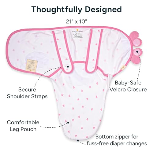 Image of NINTARABABY Swaddle Wrap for Newborns - Organic Cotton, 21 inch x 10 inch | Wake Me Not Swaddle with Baby-Safe Velcro, Ultra-Soft & Snug Sleep Sack, Breathable Swaddling Blanket, Gifts for 0-3 Months