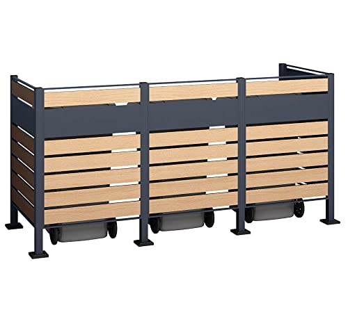 WESTMANN 3er Mülltonnenverkleidung Planum | Metall 240x90x120 cm Grau/Braun | Mülltonnen Sichtschutz & Mülltonnenbox für 3 Mülltonnen