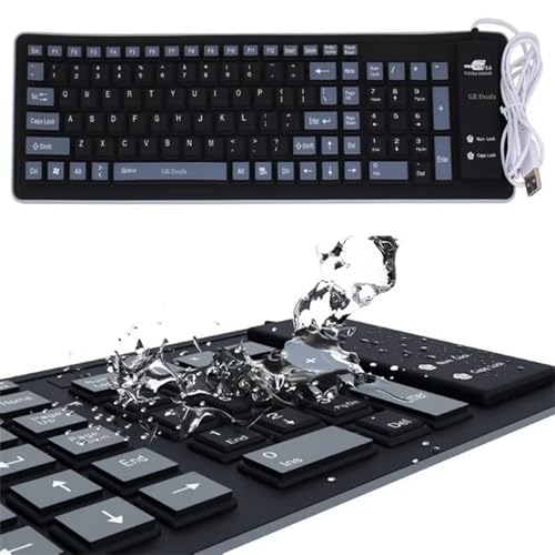 Image of Foldable Silicone Keyboard,103 Key Silent Portable Wired Keyboard,USB Interface Connection,Soft Rubber, Rollable, Lightweight, Waterproof, Dustproof for Desktops, Notebooks etc. (Black)
