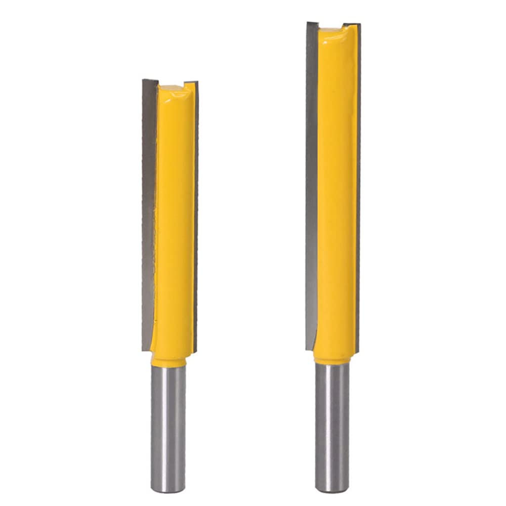 Bestgle 2pcs Straight Router Bit Set, 8mm Shank Extra Long Two Flute Trimming Bits, Tungsten Carbide Woodworking Cutter Tools (2" & 3" Cutting Length)
